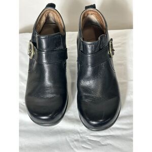 Women's Sanita Black Leather Slip On Close Toe Buckle Ankle Booties Size 38
